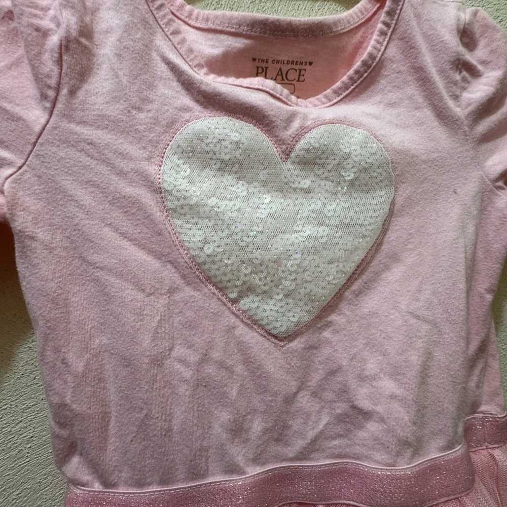 Girls Pink Tulle Dress Size 4T The Children's Place Sequin Heart Long Sleeve
